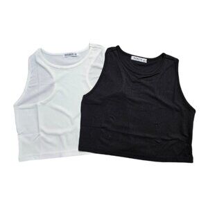 NIP | Mebius 2-Pack Ribbed Crop Tops | Black & White | Sleeveless | 14Y